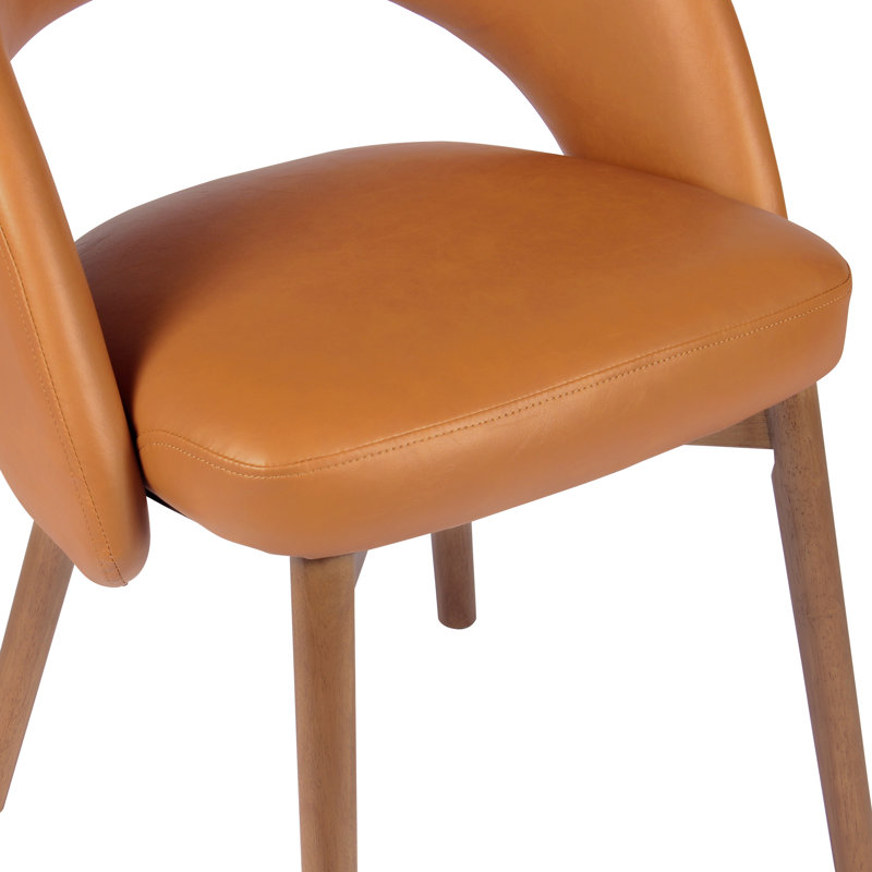 Chaises de salle à manger en cuir brun Aurevo, chaises de salle à manger rembourrées modernes avec pieds en bois massif, chaise de cuisine sans dossier à dossier incurvé pour coin-repas de restaurant, assemblage facile