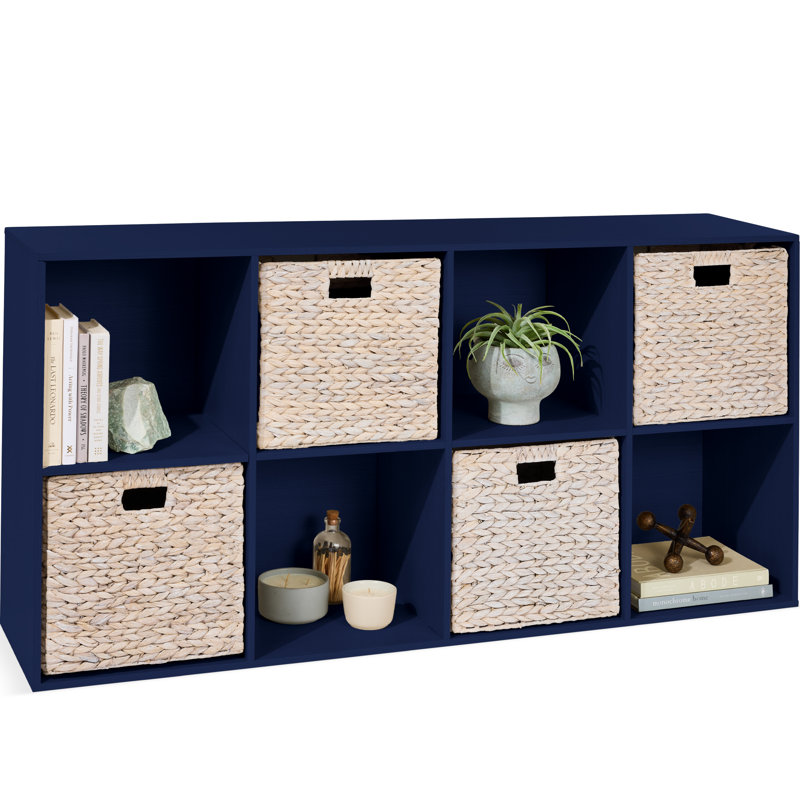 8-Cube Bookshelf, 13.5In Display Storage System, Organizer W/ Removable Back Panels - Sage, Navy