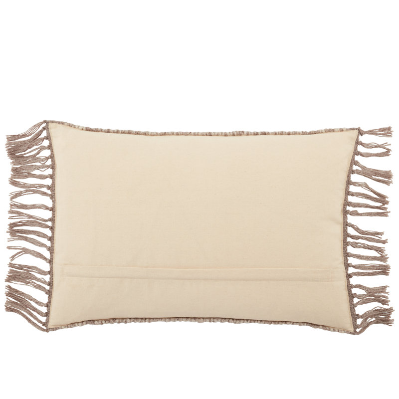 Taupe Chevron Polyester Indoor/Outdoor Lumbar Pillow with Tassels