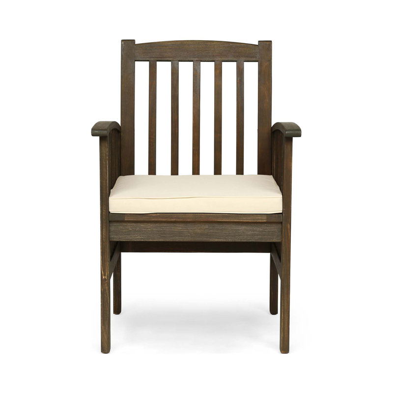 Acacia Dining Chair Set with Weather-Resistant Cushions, Cream Cushion/Dark Brown Frame