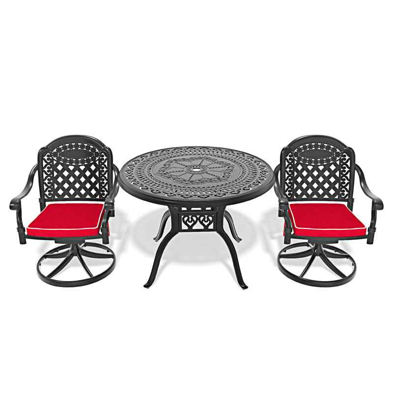 3-Piece All-Weather Cast Aluminum Dining Set, Red, 2