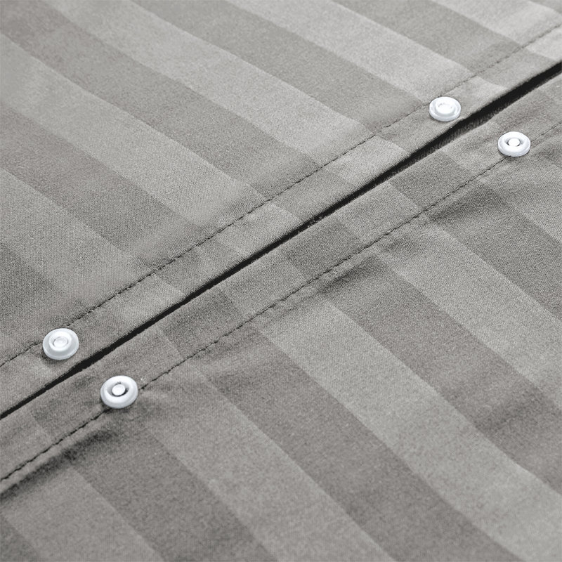 Renze Microfiber 250 TC Reversible Stripe Duvet Cover Set with Pillowcases, Silver