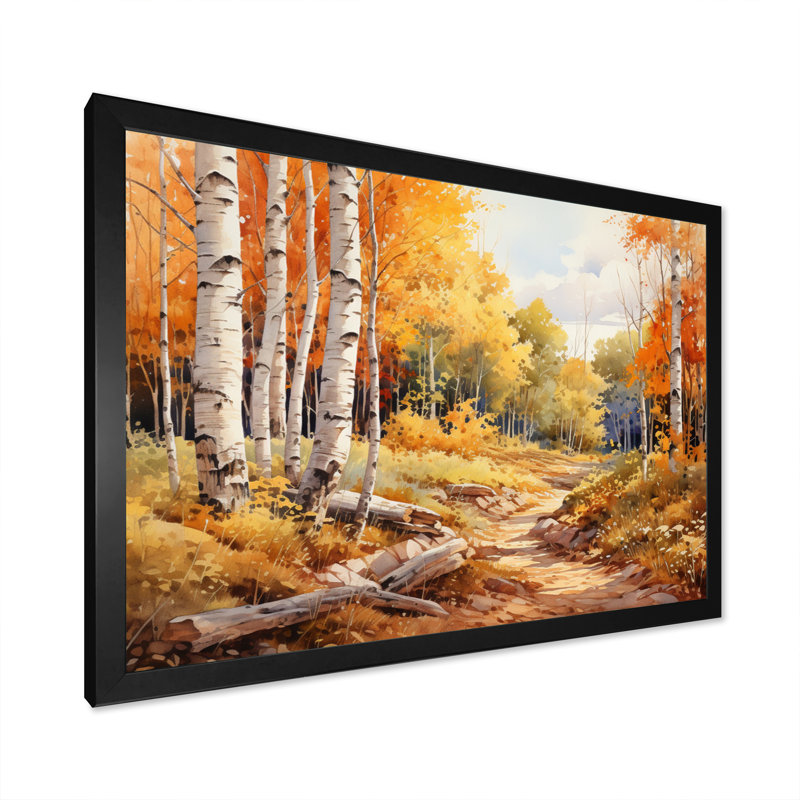 Birch Woods Gilded Pathway II - Imprimé, H 24 po x l 32 po x P 1 po, Cadre photo noir