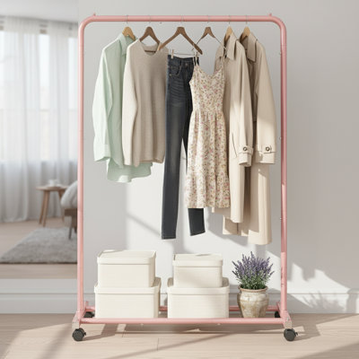Standard Clothing Garment Rack with Storage Shelves, Rolling Clothes Organizer on Wheels