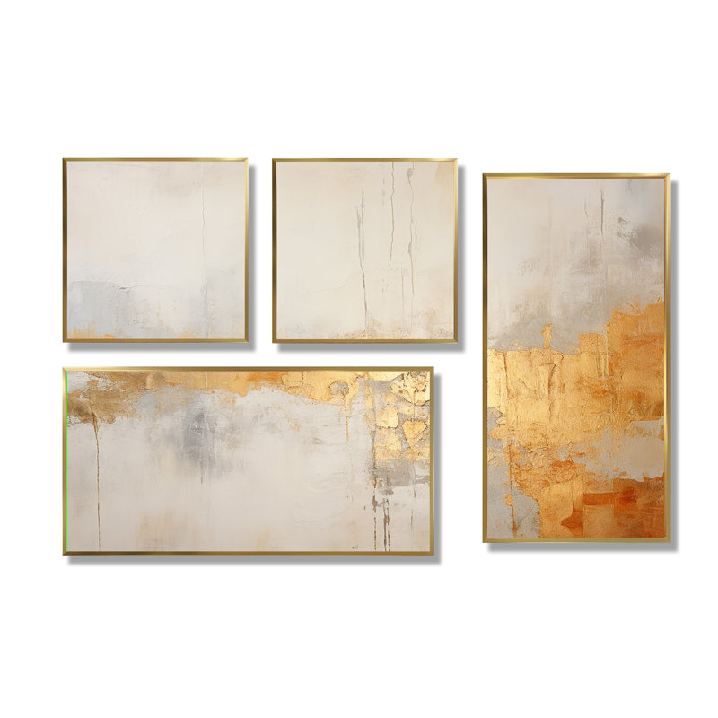 Beige doré minimalisme - impressions sur toile beiges 4 pièces, Impression encadrée sans passe-partout, Doré