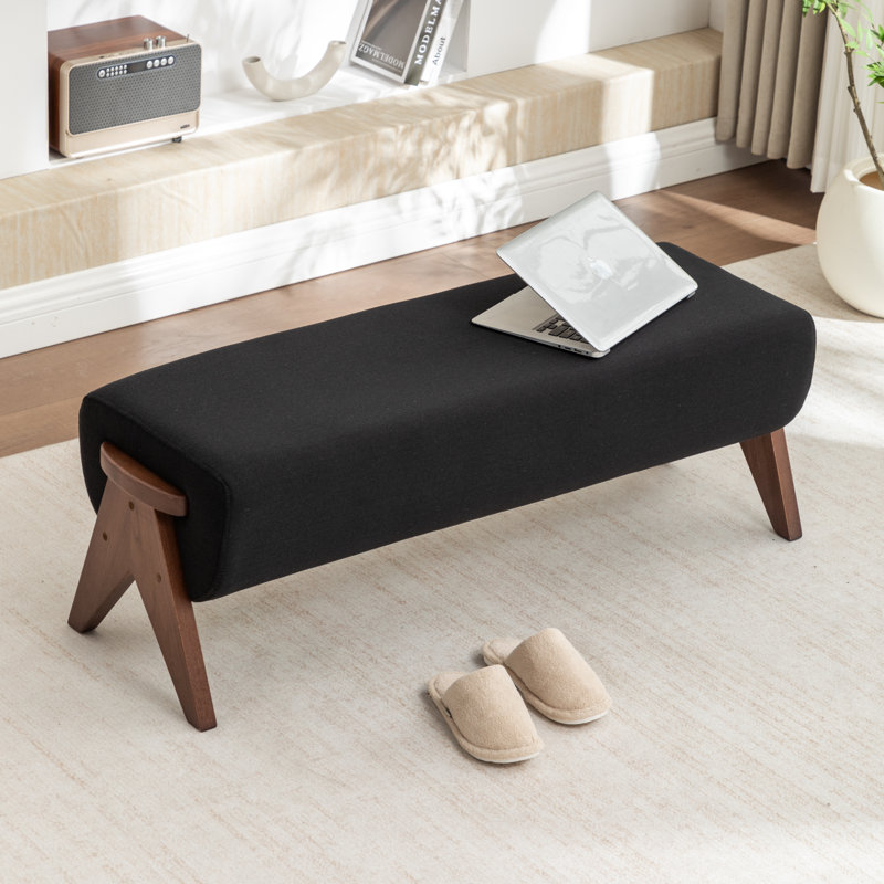 Chenice Upholstered Solid Wood Leg Bench, Black