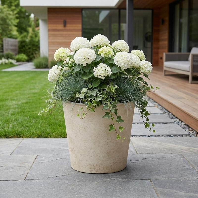 5" Cream Recycled Plastic Indoor Outdoor Round Pot Planter