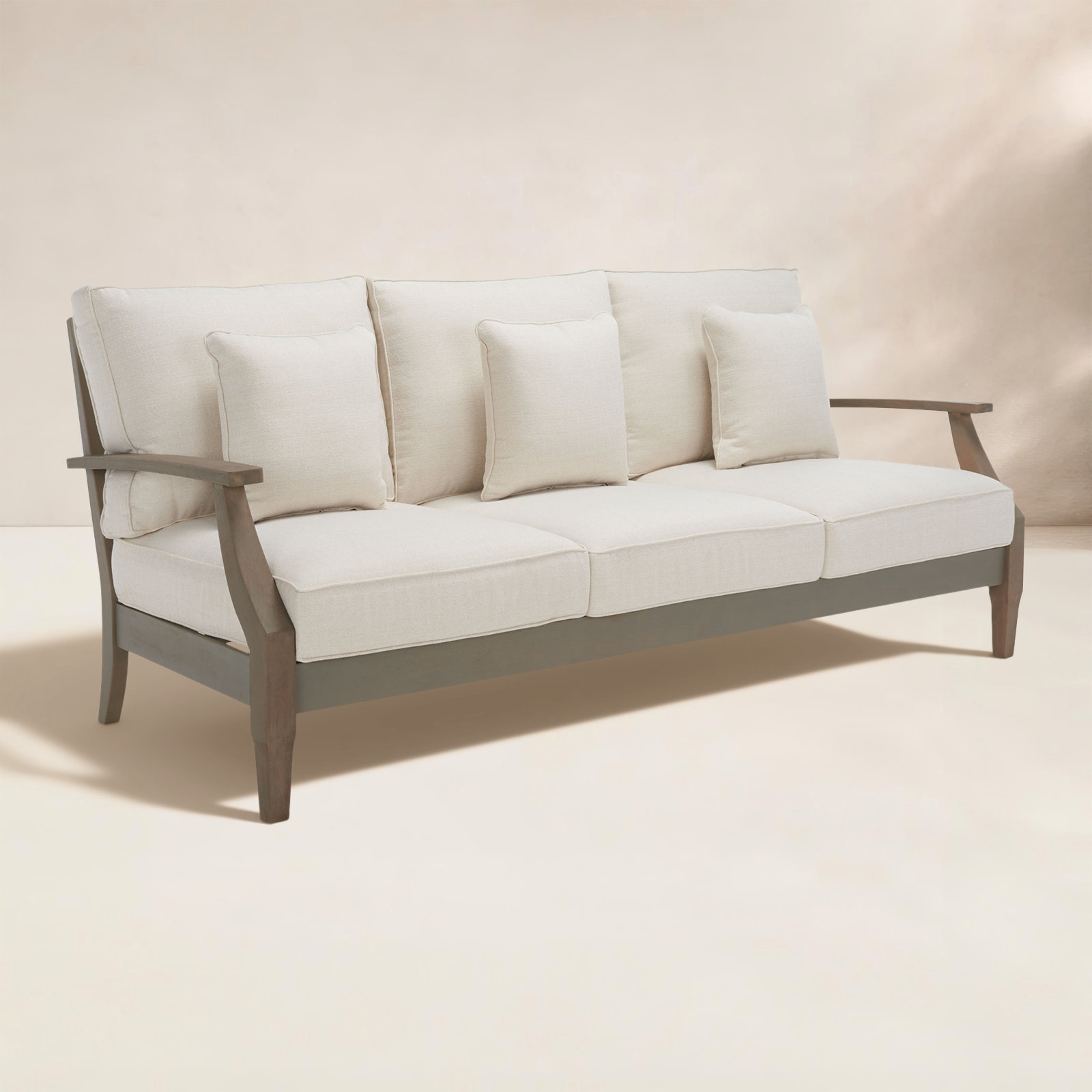 Samya 83'' Wide Outdoor Patio Sofa with Cushions, Light Gray/Beige