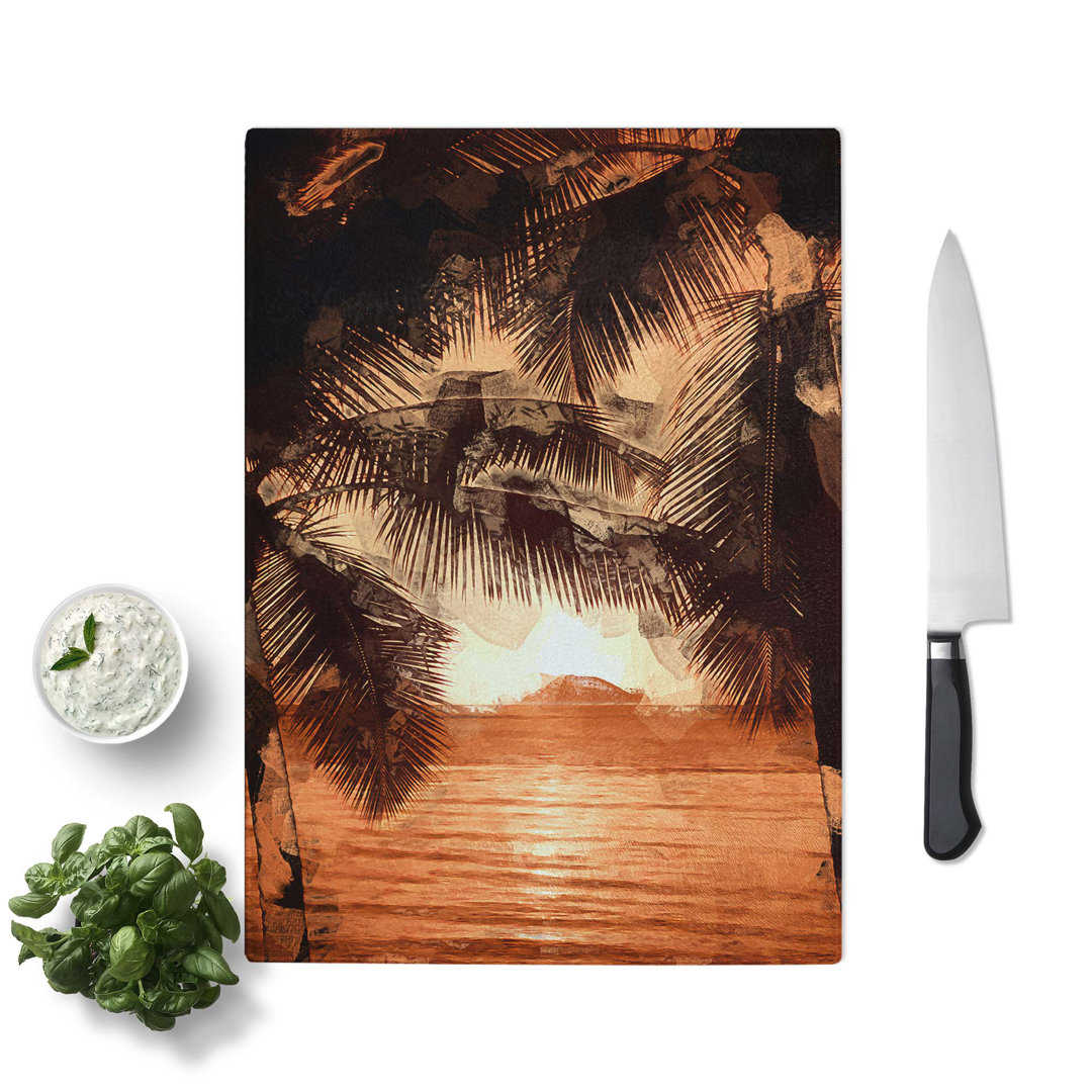 Tempered Glass Palm Tree Sunset Chopping Board