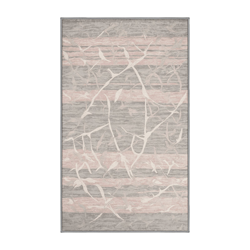 Machine Washable Gray Area Rug, Rectangle 7' x 10'