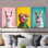 Impression sur toile 3 pièces Trendy Animal Bubble Gum pour chambre d'enfant ludique