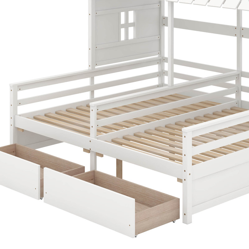 Lits plateforme simple avec tiroirs, Blanc