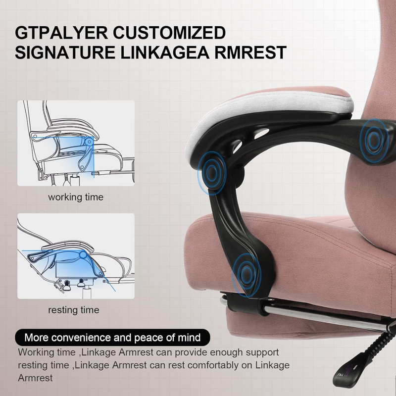 Gaming Chair, Ergonomic Computer Office Chair, High Back Office Chair With Pocket Spring Cushion, Lumbar Support, Adjustable Linkage Armrests & Footrest