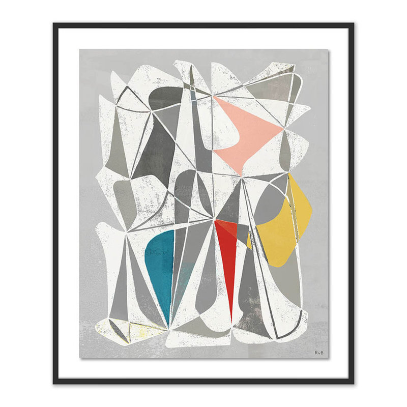Vedene Print by Bangbouh Studio, 48" H x 40" W x 2.5" D, Light Gray/Red/White/Gold/Blue, Black