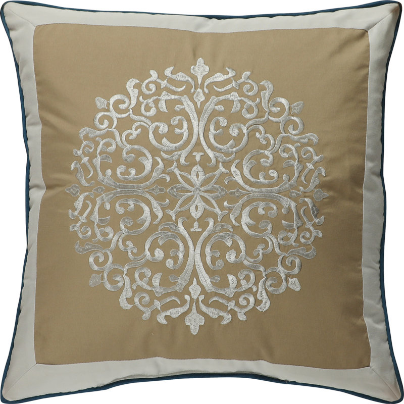 Queen Blue and Beige Microfiber Damask Comforter Set