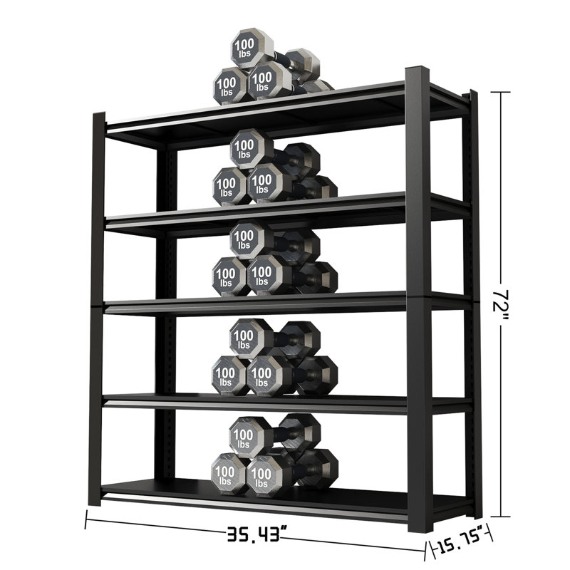 15,75 pouces de large tablettes en métal noir, avec 5 cloisons amovibles, grande capacité, support de charge solide, adapté pour le garage, la cuisine et le bureau.