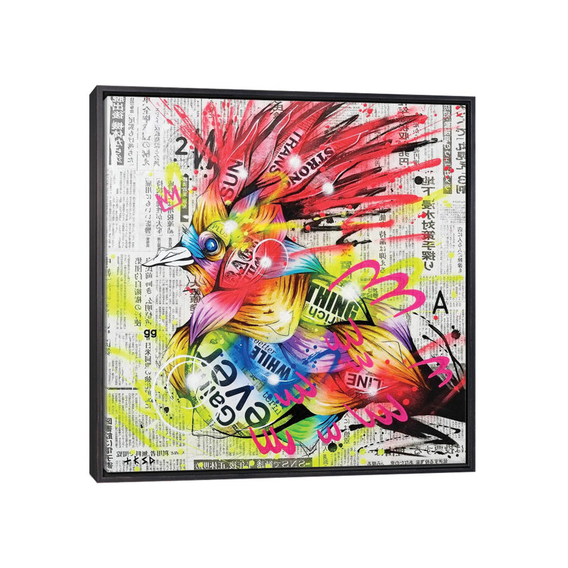Akaitori par Taka Sudo - impression d'art graphique, Toile avec cadre noir patiné, H 26 po x l 26 po x P 1,5 po, Aucun mat