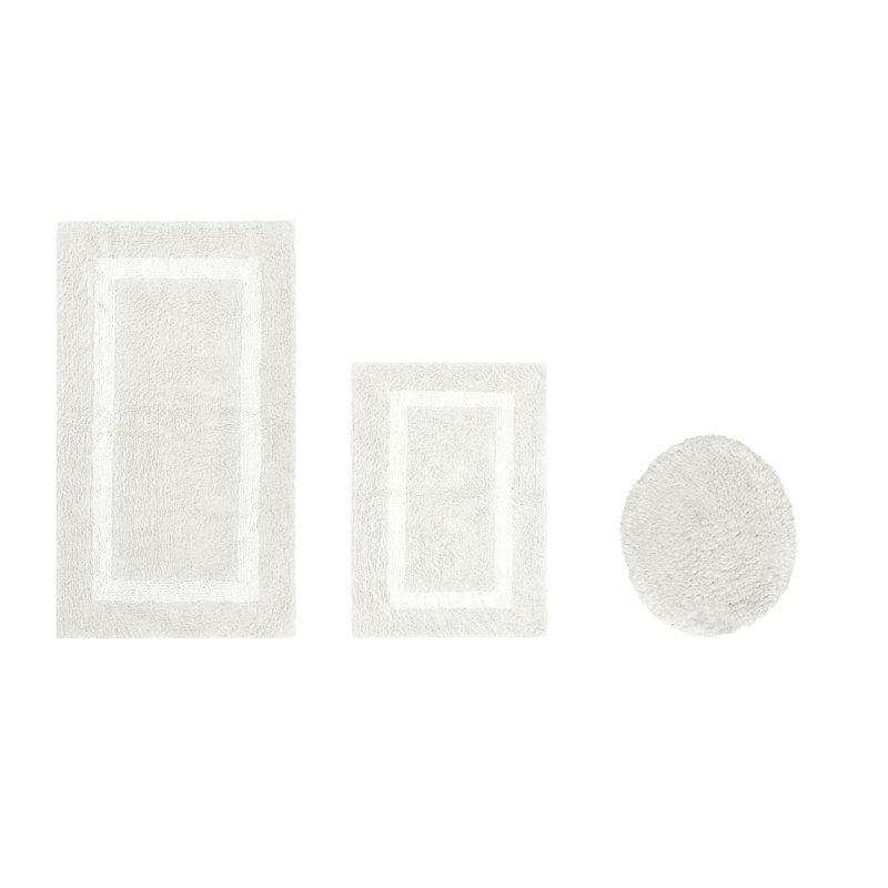 Ensemble de tapis de salle de bain réversible 100% coton ultra doux 3 pièces Atle, Ivoire/blanc