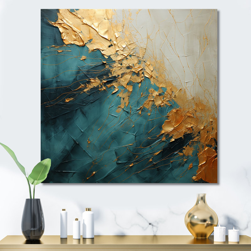 «Gold and Blue Paint Fusion II» sur toile, Toile tendue, H 24 po x l 24 po x P 1 po