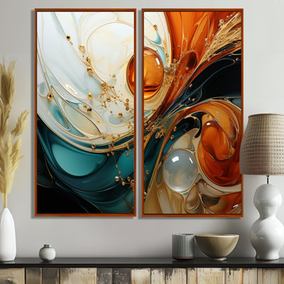 Orange et émeraude marbre marbre IV - art mural moderne orange