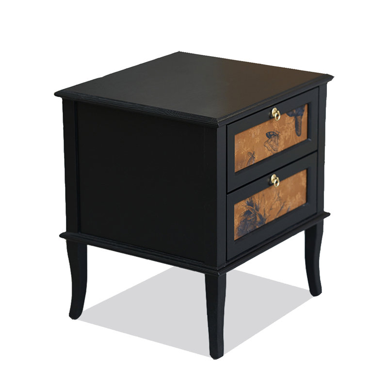 Table de chevet en bois massif de style moderne, équipée de tiroirs à fermeture douce, surface noire, convient à la chambre à coucher