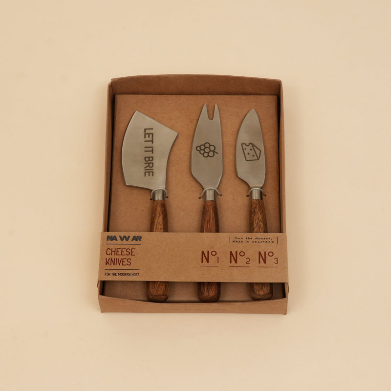 Ensemble de 3 couteaux à fromage en acier inoxydable avec manches en bois de manguier