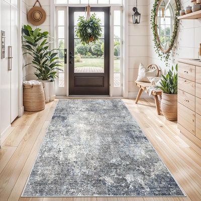 Long Hallway Rug – Non-Slip Washable Kitchen Floor Rug with Rubber Backing, Modern Low Pile Thin Wide Carpet for Bedroom, Entryway Indoor