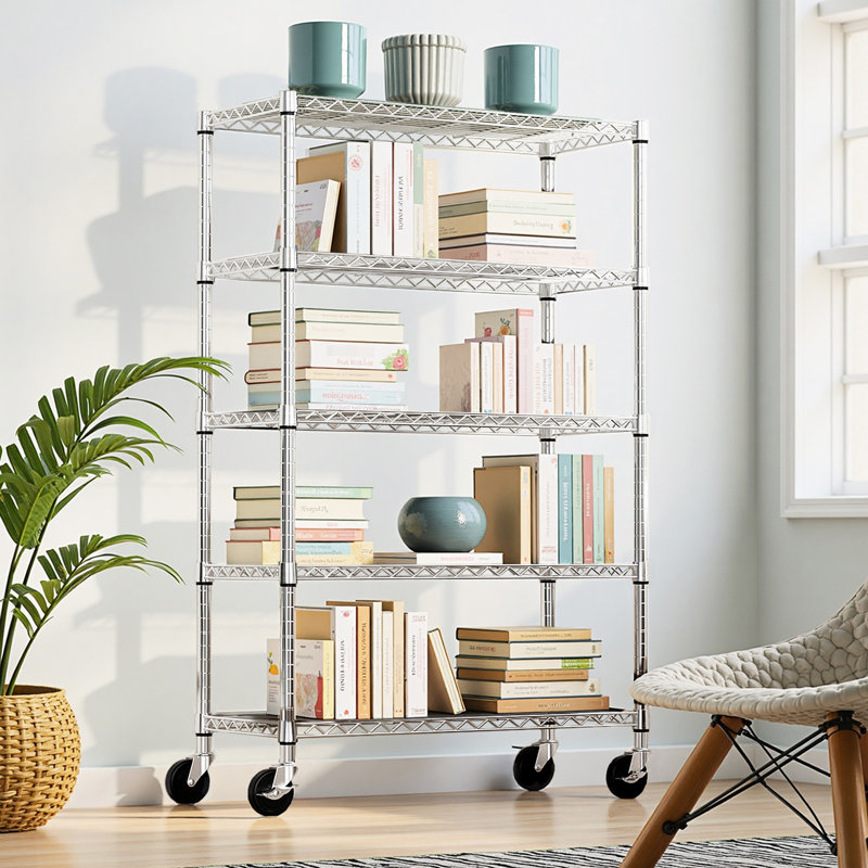 Étagère en acier au carbone 6 avec 6 tablettes réglables et 360 roues, support vertical pour garage - l 47,2 po x P 17,7 po H 76,7 po