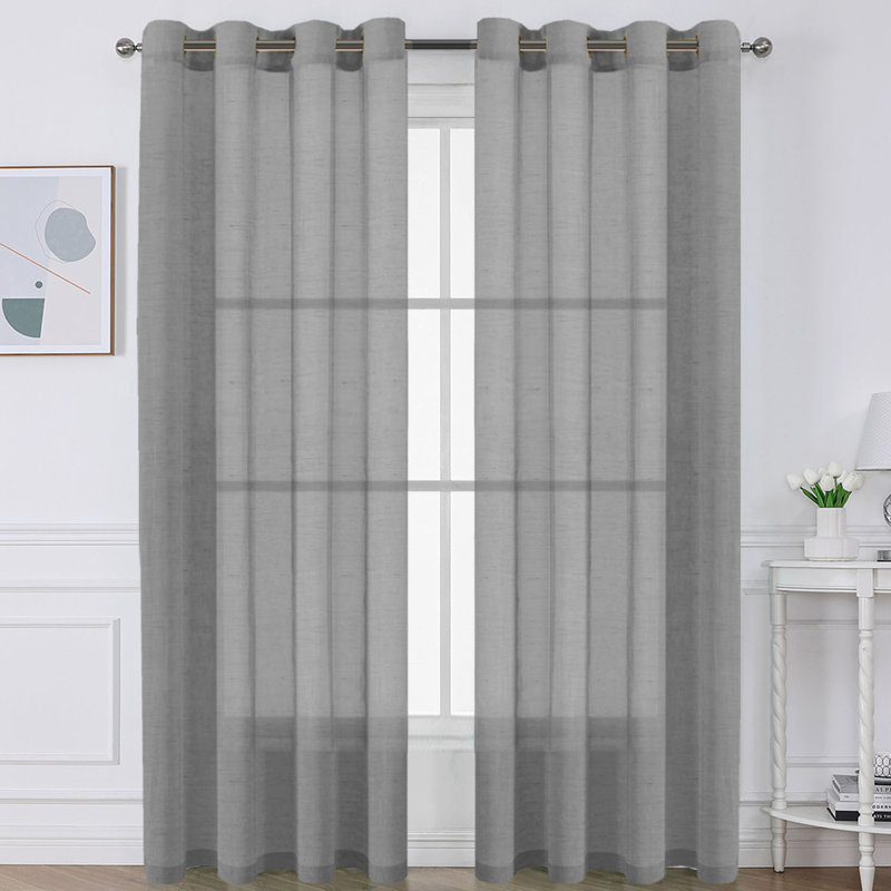 Paire de rideaux semi-transparents avec œillets Dawan, gris, L 52 po x L 108 po