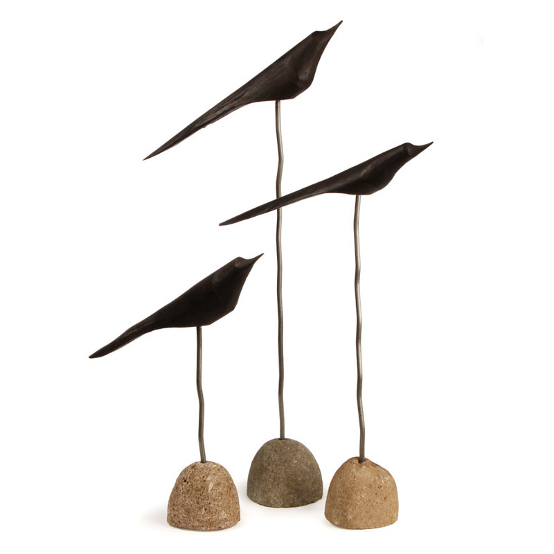 3 Piece Soma Loft Flock Statue Set, Black