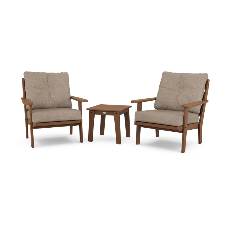Lakeside 3-Piece Deep Seating Chair Set, Teak, Spiced Burlap