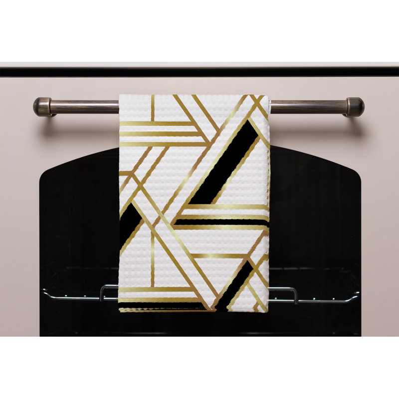 Cotton Waffle Tea Towel Kitchen Towel, Gold/White
