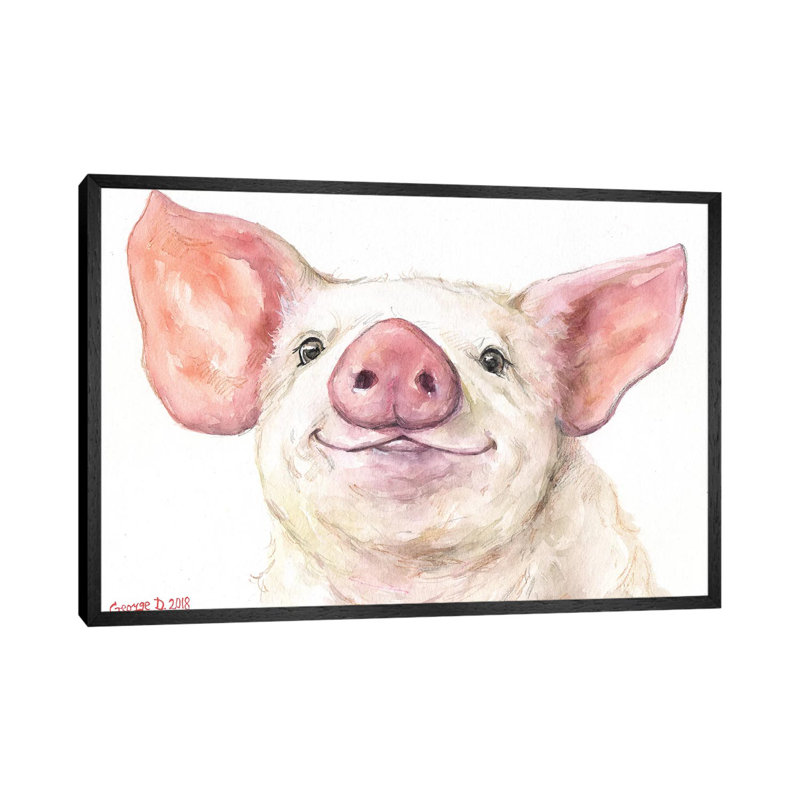 Happy Piggy by George Dyachenko - Painting on Canvas, Black Floater Framed Canvas, 152.5 cm H x 101.5 cm W