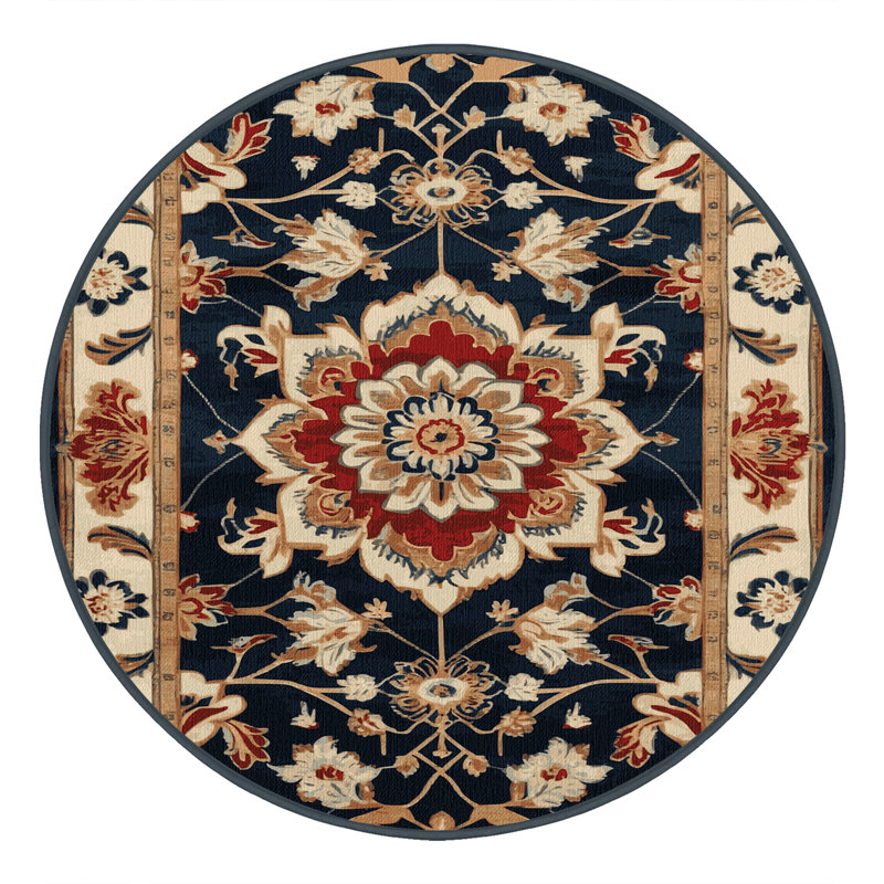 Tapis art déco brun lavable à la machine, Rond 6 pi