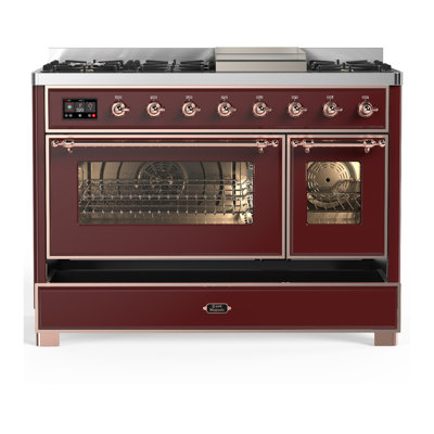 Majestic III Series 48 Inch Dual Fuel Range with 5 Sealed Burners, Griddle, Frenchtop in Burgundy (Natural Gas, Copper Trim)