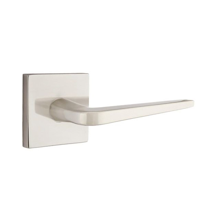 Athena Flat Privacy (Bed & Bath) Door Lever with Square Rosette, Satin Nickel, Left