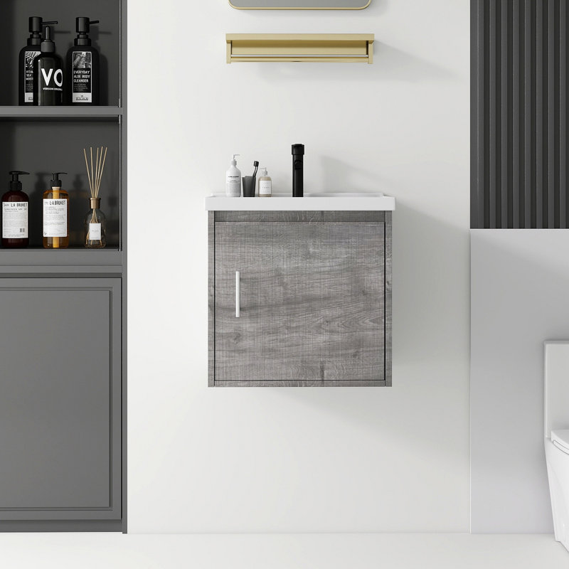 Meuble-lavabo flottant avec lavabo, porte à fermeture en douceur, lavabo en céramique, contreplaqué, Grey, 20"
