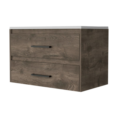 Dark Brown And White Bathroom Vanity With Two Broad Storage Drawers For Wall Mounted Chest 2