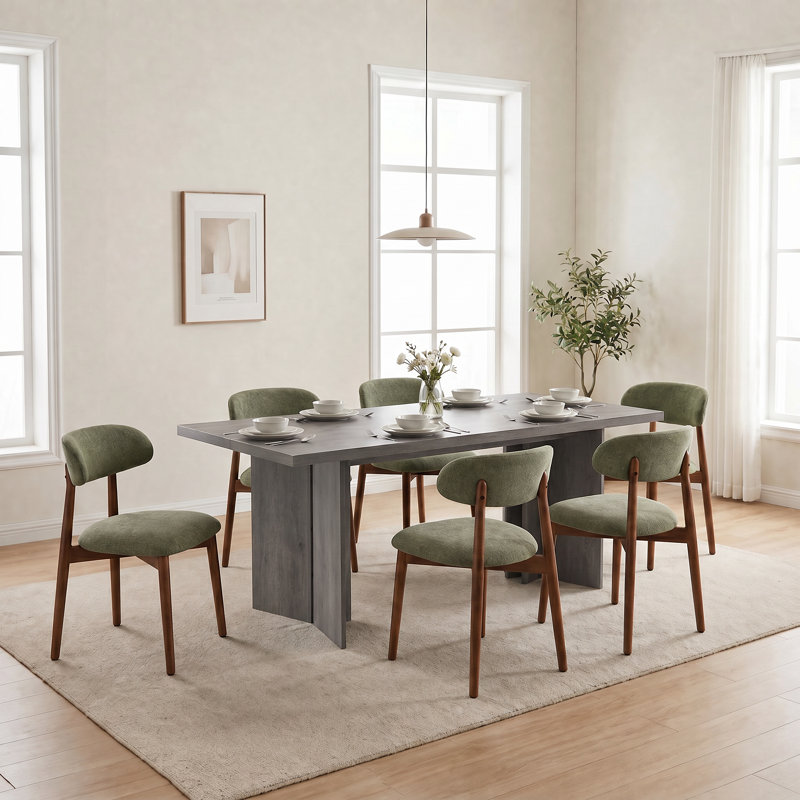 Table de salle à manger Amiliana, 7 pièces : table, 6 chaises, Noir / Beige, Noir