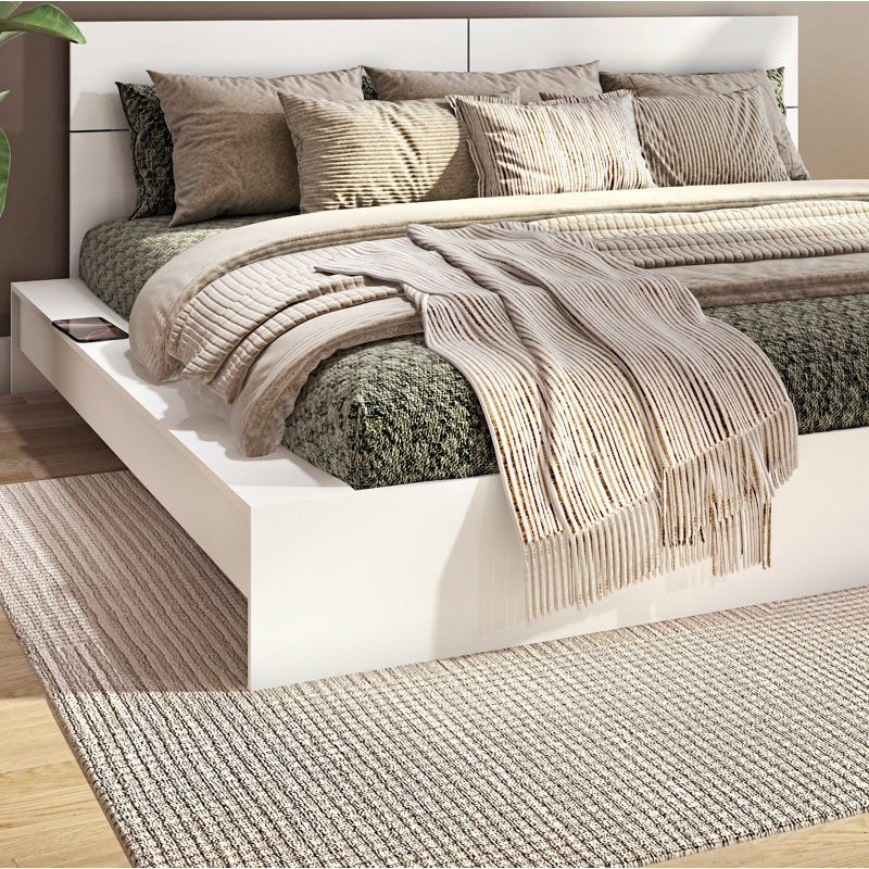 ZEN OMEGA - Lit plateforme avec tête de lit - Assemblage facile, aucun sommier requis, Blanc, Très grand lit