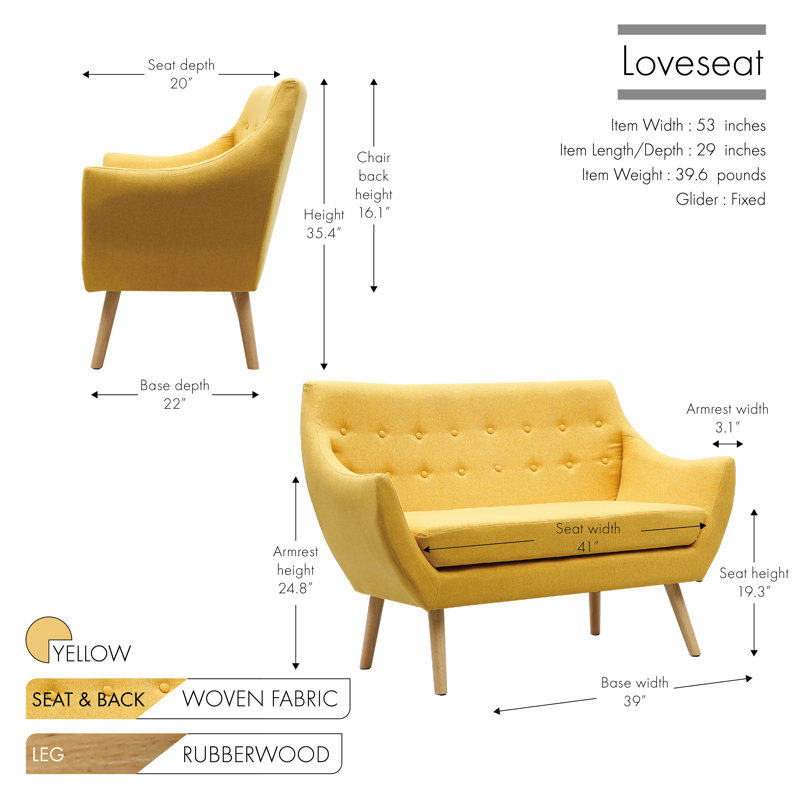 Folmar Upholstered 53'' Loveseat, Yellow