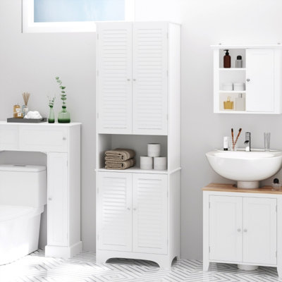 MDF Freestanding 6 Tier Bathroom Storage Cabinet White for UK Bathroom Organization