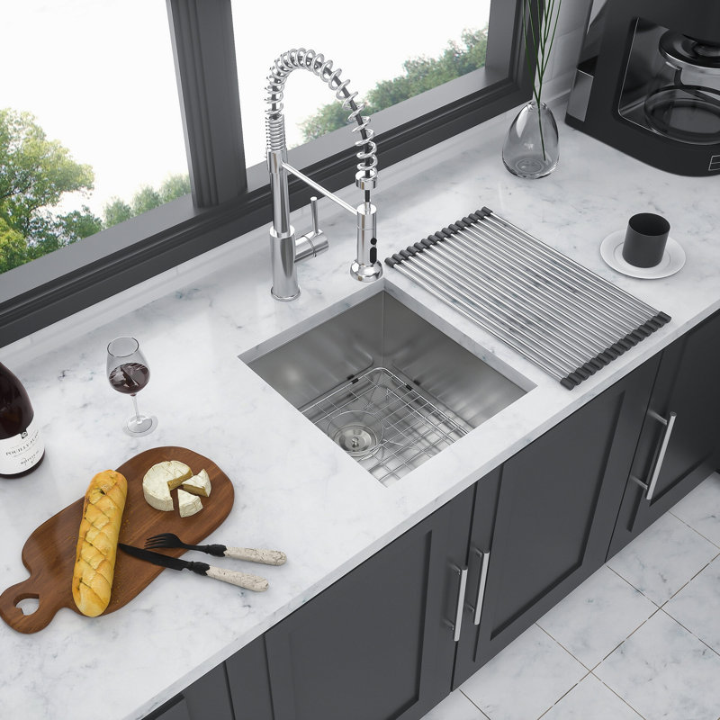 Évier de cuisine encastrable 13 po - 13 po x 15 po x 9 po - Évier de cuisine en acier inoxydable encastrable à profondeur unique de calibre 16 de 9 po