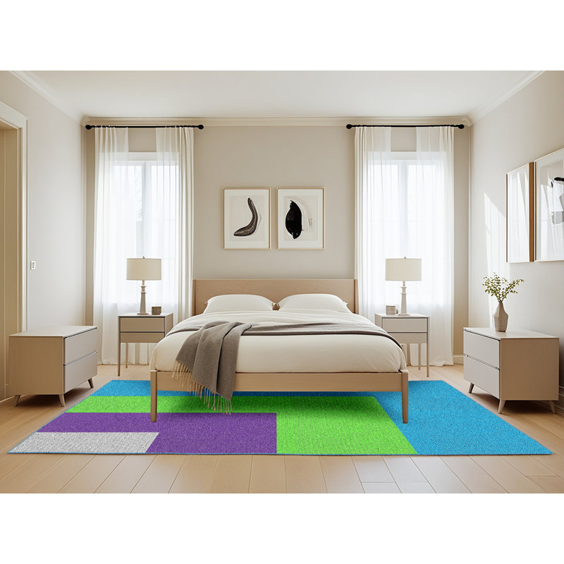 Tapis bleu/vert/mauve à motif Nässjö, Rectangle 5 pi x 8 pi