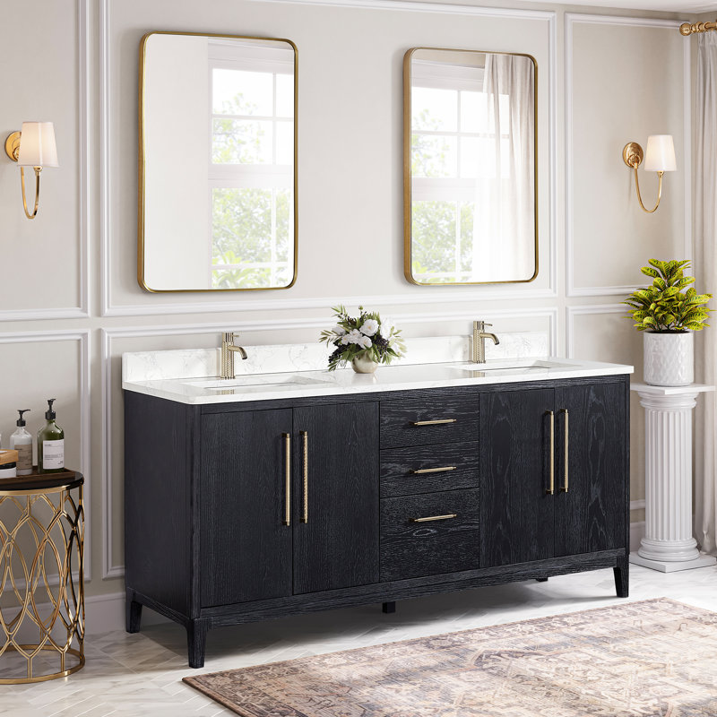 Langosta 72 Free Standing Double Bathroom Vanity with Top, Fir Wood Black