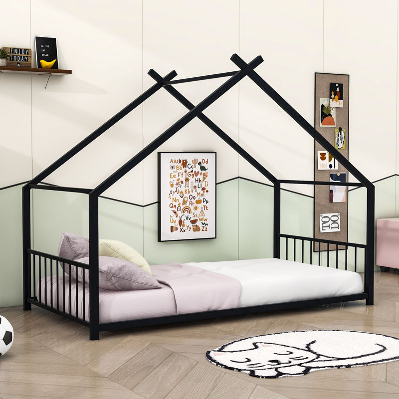 Metal House Bed, Twin, Black