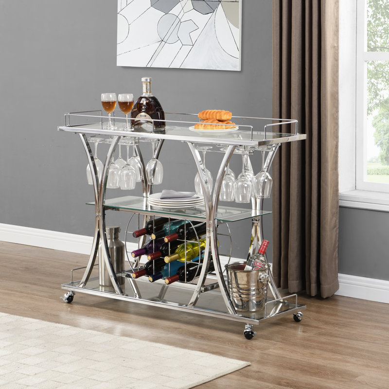 Support à vin de 11 bouteilles et porte-verres en chrome