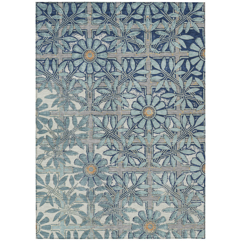 Machine Washable Indoor/Outdoor Chantille ACN2775 Floral Rug, Seafoam, 3' x 5'