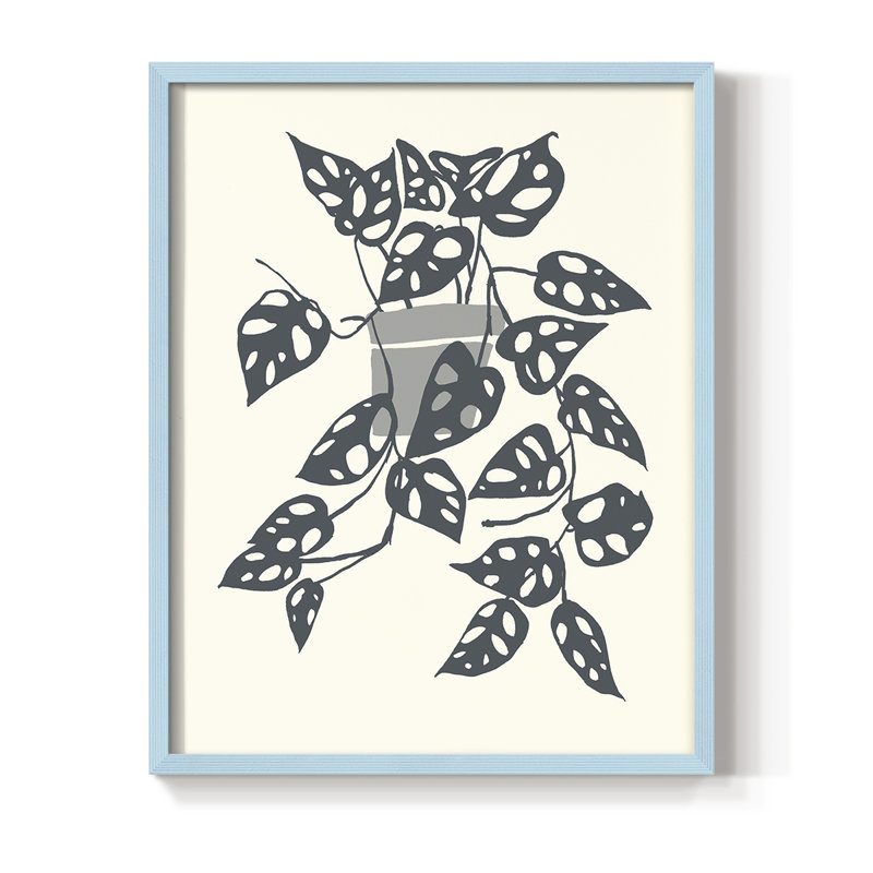 Growing Leaves II Framed Print - Solid Wood, Blue, 30" H x 24" W