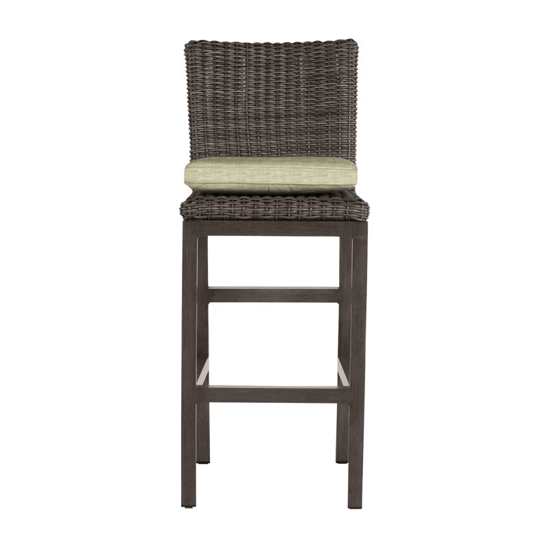 Rustic 30.5" Patio Bar Stool with Cushion, Welt, Slate Gray, Linen Chambray
